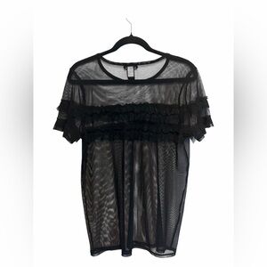 Hot Topic Black Sheer Mesh Ruffle Goth Coachella Crop Top Size MD Y2K Grunge